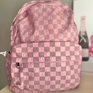 Pink checkered backpack for women